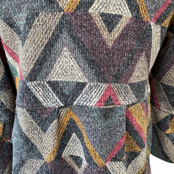 Damee Peplum Button Sweater Jacket Sz S Flare Sleeve Geometric Artsy Lagenlook - Picture 8 of 13